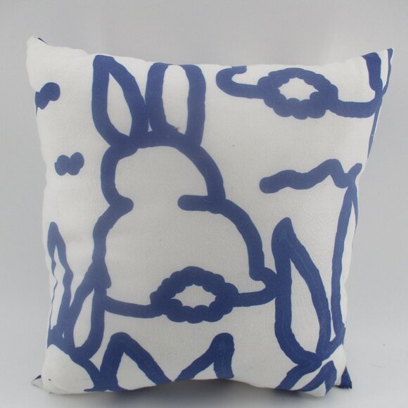 15" x 13.5" Blue-Line Rabbit Bunny Pillow. - Picture 2 of 4